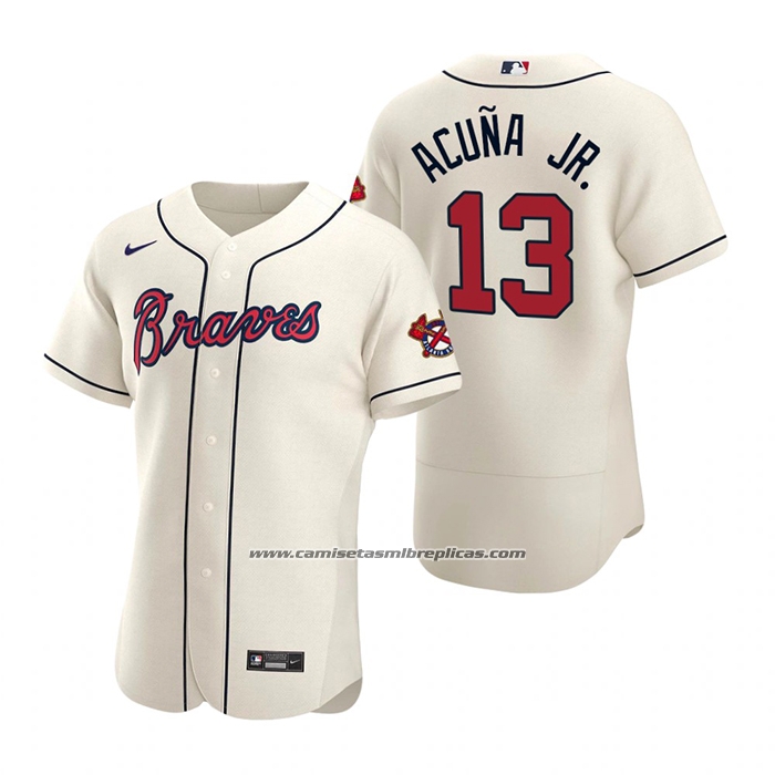 Camiseta Beisbol Hombre Atlanta Braves Ronald Acuna Jr. Autentico 2020 Alterno Crema